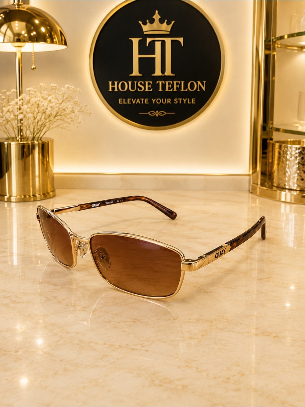 QUAY Text Me Sunglasses – Gold & Tortoise Brown Lens – Men or Women - Picture 3 of 7